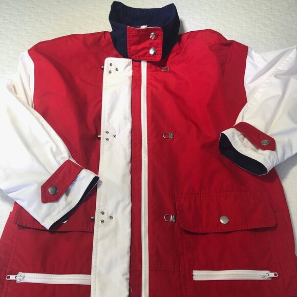 London Fog Jacket Red/White/Blue Women’s Size Med Full Zip W ClaspMetal Closures - Picture 1 of 10